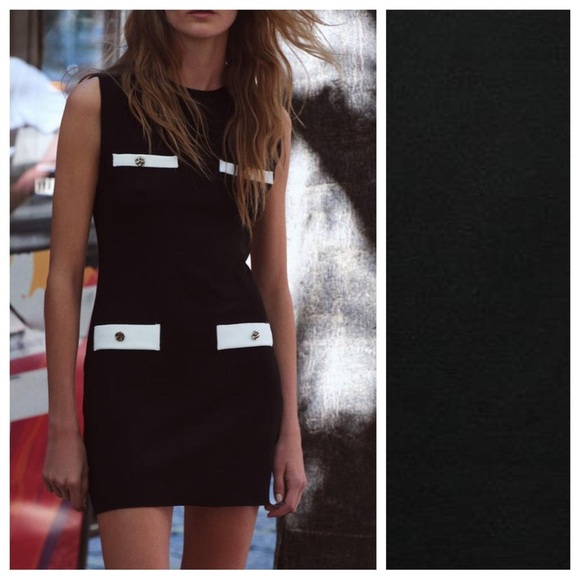 NWT. Zara Black Viscose Blend Stretch Short Mini Dress. Size M. - Picture 2 of 11